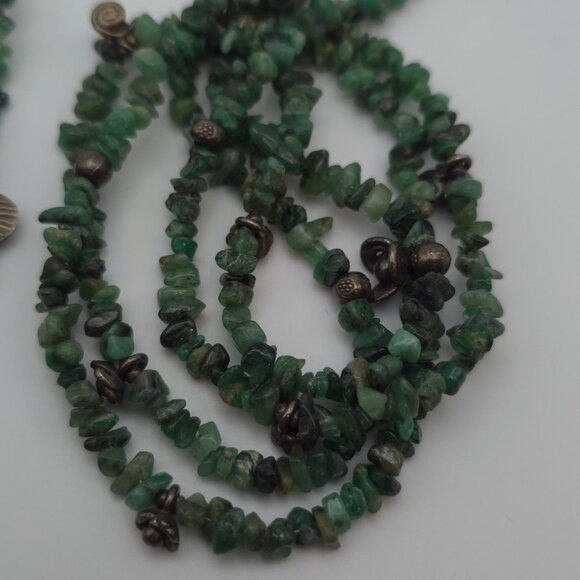 60 Inch 925 Sterling Silver Chrysoprase And Nephrite Long Necklace B6 - Picture 4 of 7